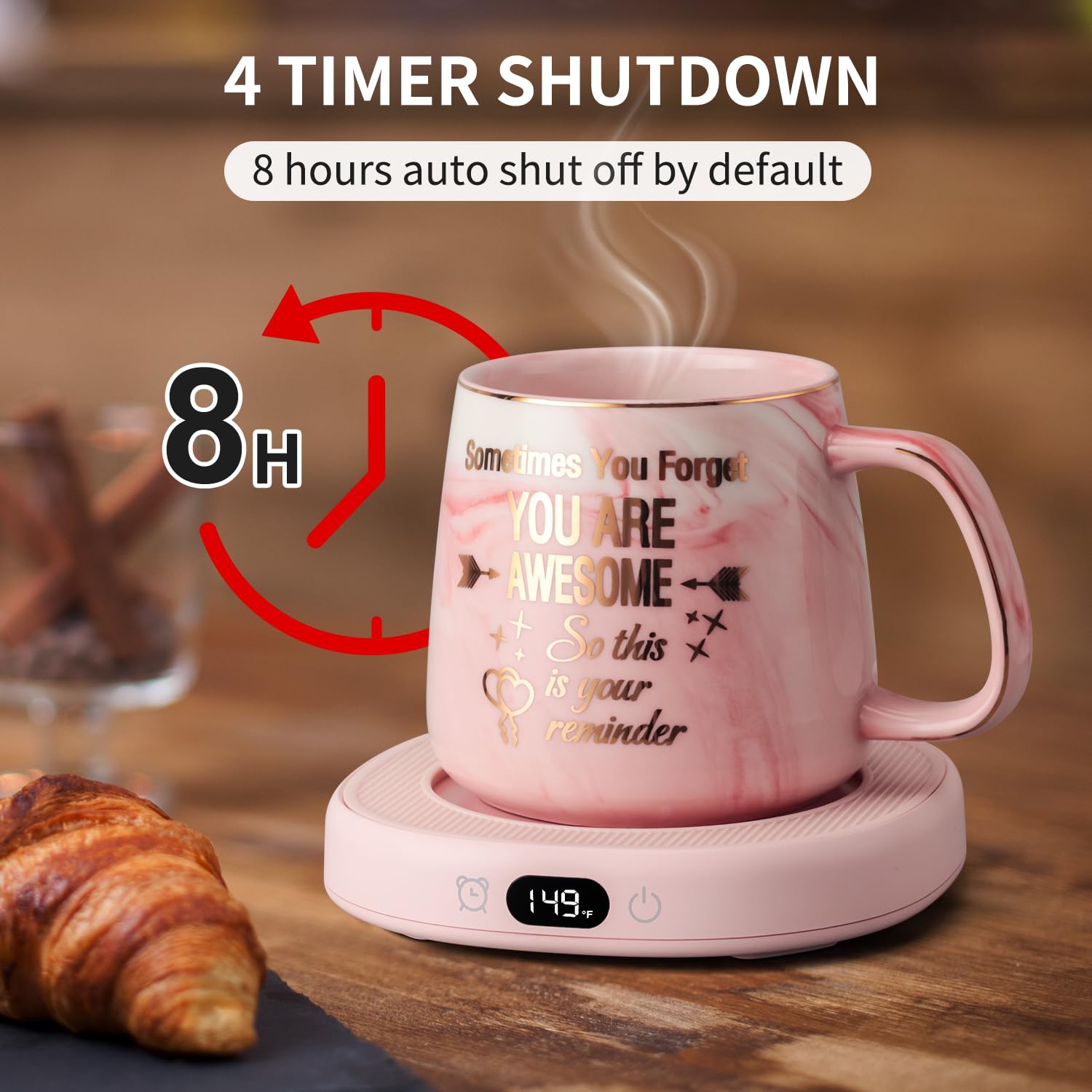 Juego de tazas de café con 3 ajustes de temperatura, apagado automático de 8 horas, calentador de tazas eléctrico para escritorio, oficina, hogar, calentador de bebidas con 3 ajustes de temperatura, 6