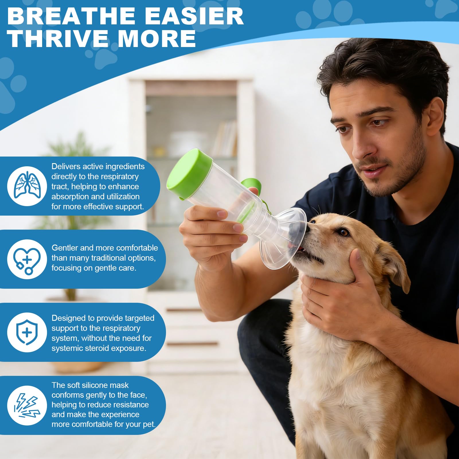 Chambre d'inhalation pour Animaux,Inhalateur pour Animaux,Chambre Aérosol,2 Masques pour Chats et Chiens,Aide Respiratoire Compagnie,Léger,administrer des médicaments à Votre Animal (Vert)