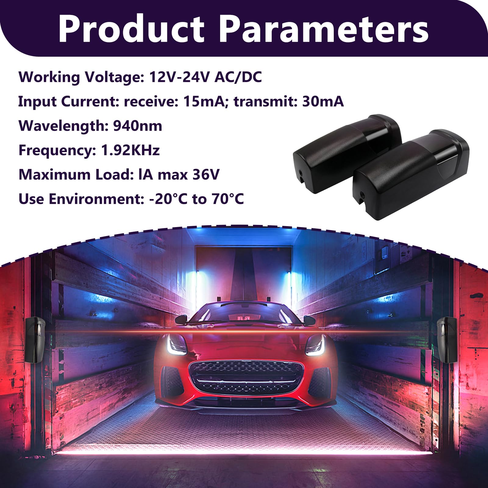 Fotocélulas Infrarrojos Universales, Fotocelula Sensor Puerta Garaje, para Automatización de Puertas y Cancelas de Garaje, Ajustables 180°, Protección IP55, con Filtro Solar, Compatible AC/DC 12-24V