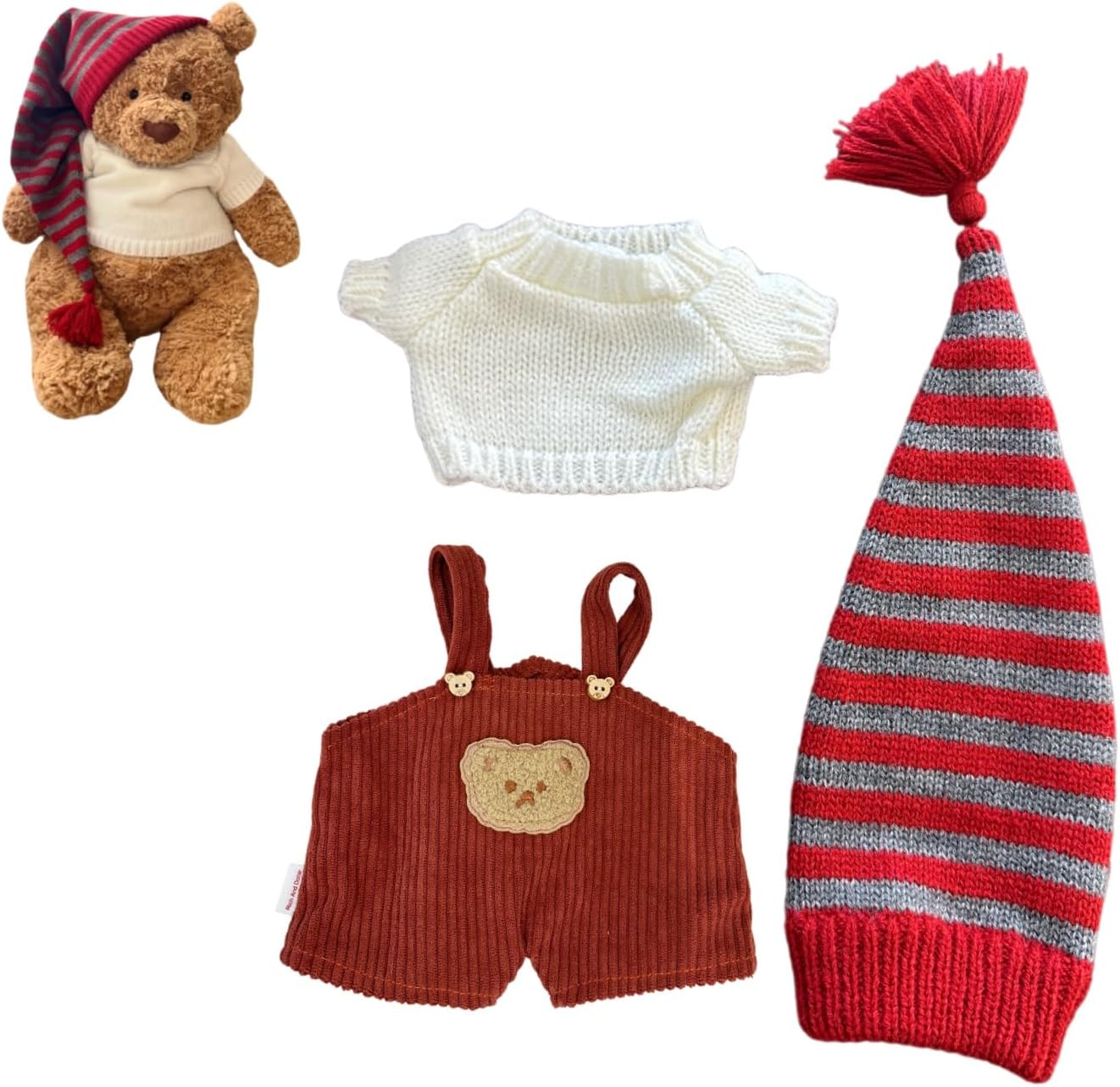 17-19inch Stuffed Animal Outfits fits,Christmas Doll Clothes for Bartholomew Bear and Teddybear,Clothes only Without Doll（3pc Includes 1 Doll Jumpsuit 1 Santa hat 1 Sweater）