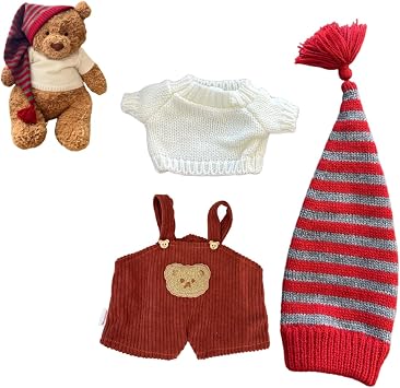 17-19inch Stuffed Animal Outfits fits,Christmas Doll Clothes for Bartholomew Bear and Teddybear,Clothes only Without Doll3pc Includes 1 Doll Jumpsuit 1 Santa hat 1 Sweater