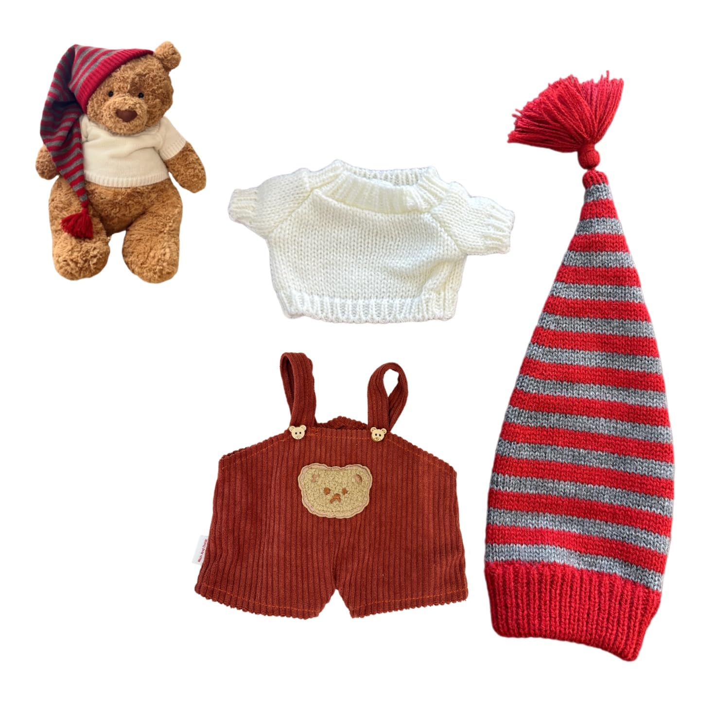 LICHADUOLE 17-19inch Stuffed Animal Outfits fits,Christmas Doll Clothes for Bartholomew Bear and Teddybear,Clothes only Without Doll?3pc Includes 1 Doll Jumpsuit 1 Santa hat 1 Sweater?