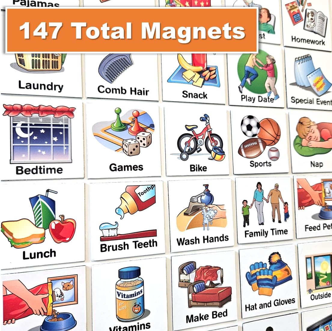 SchKIDules Magnetic Visual Schedule & Reward Chart for Home w/129 Colorful Magnets & 2-Sided 18” Folding Board; for Daily Routines, Chores, Behavioral Supports, Kids Calendar, ADHD & Autism Tools