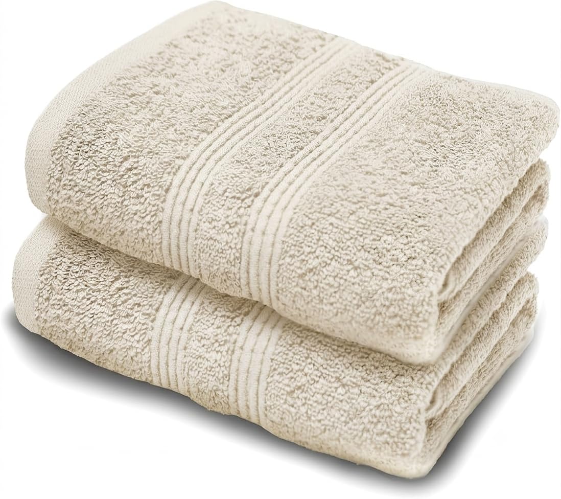Makooz Premium Bathroom and Kitchen Hand Towels Pack of 2-500 GSM Combed Ring Spun 100% Egyptian Cotton - Quick Dry & Absorbent - Fast Drying Soft and Luxurious Bath Hand Towel Set - 50x85cm Cream