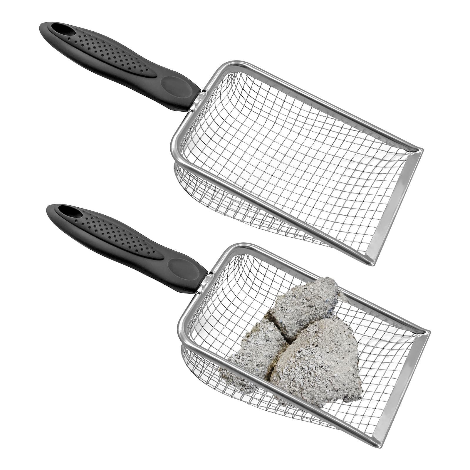 Runyu® 2 Stück Gartensieb Metall Kompostsieb Garten Sandsieb mit Rutschfester Griff, Edelstahl Durchwurfsieb 3,8mm und 5mm Masche Sieb für Erde Sand Steine Kompost