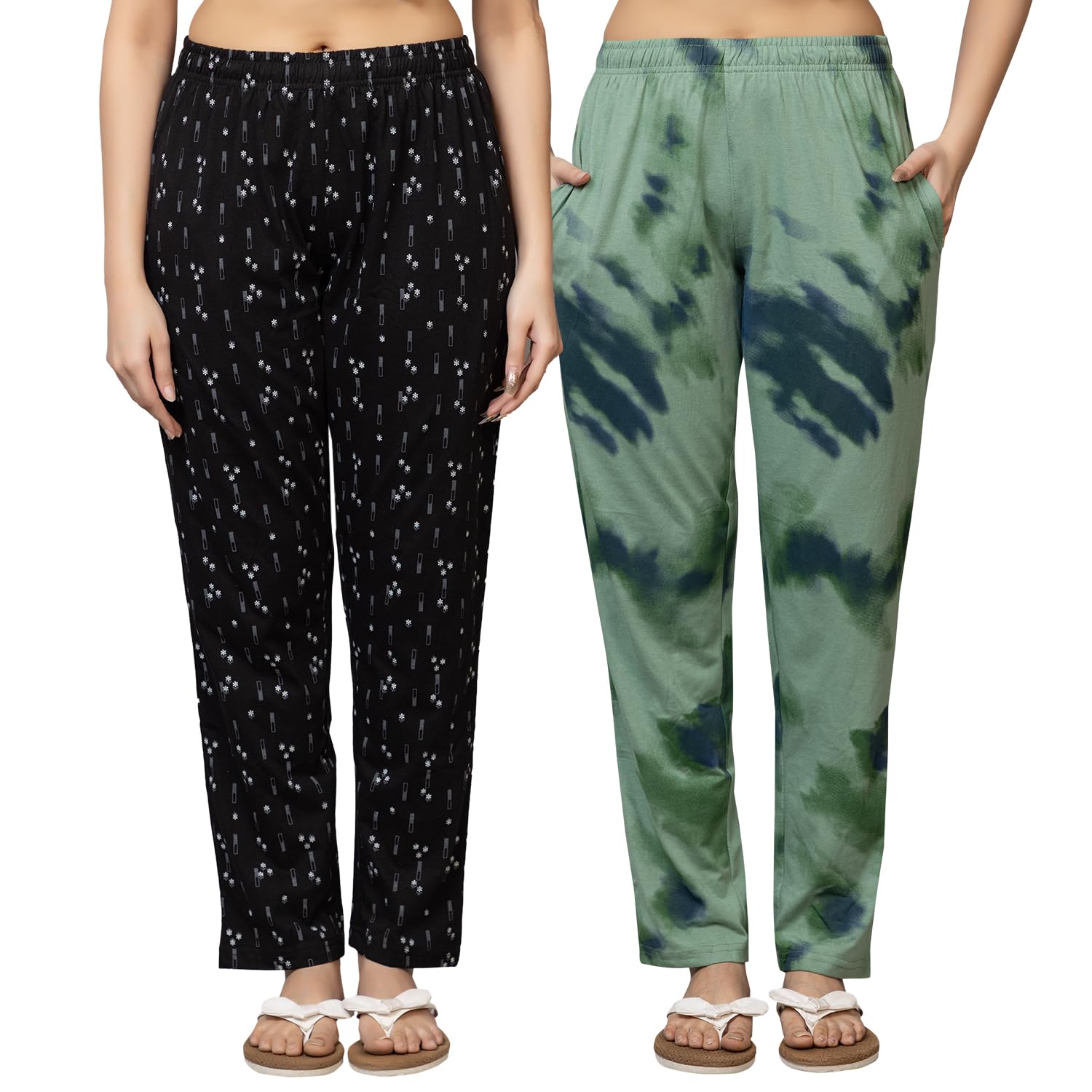 Women's Printed Cotton Pyjama | Soft & Comfortable Regular Fit Sleepwear for Women | Casual Pajamas for Home, Nightwear & Loungewear | Pack of 2 | Multicolour-image-16