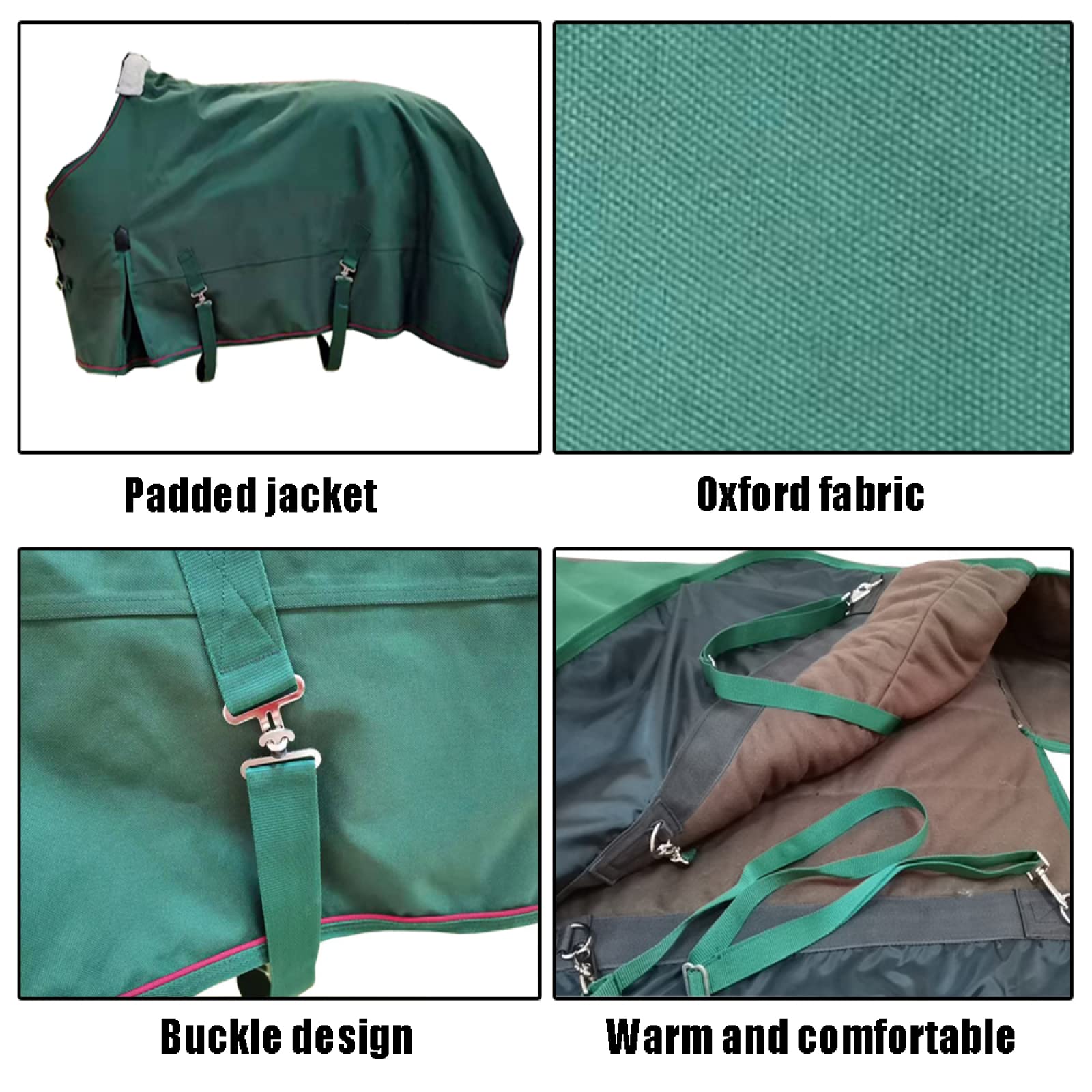 Alfombra ecuestre con forro de algodón Manta de peso pesado verde 1200D, manta impermeable for caballo de invierno, térmica, cómoda for hombres y mujeres, equipo for montar a caballo al aire libre 0