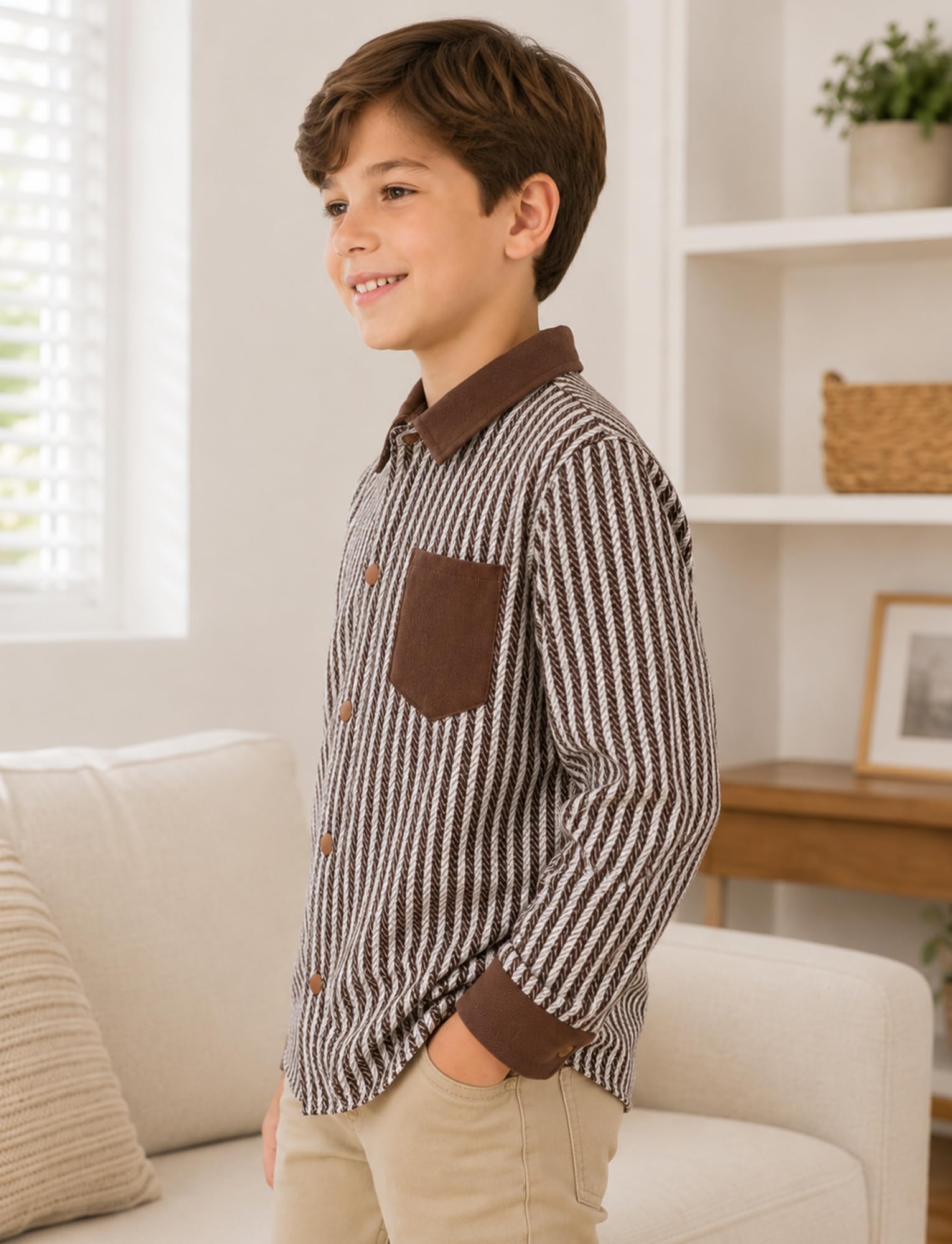 Camicia per bambini a maniche lunghe, a righe, con bottoni, casual, per primavera e autunno, 3-12 anni