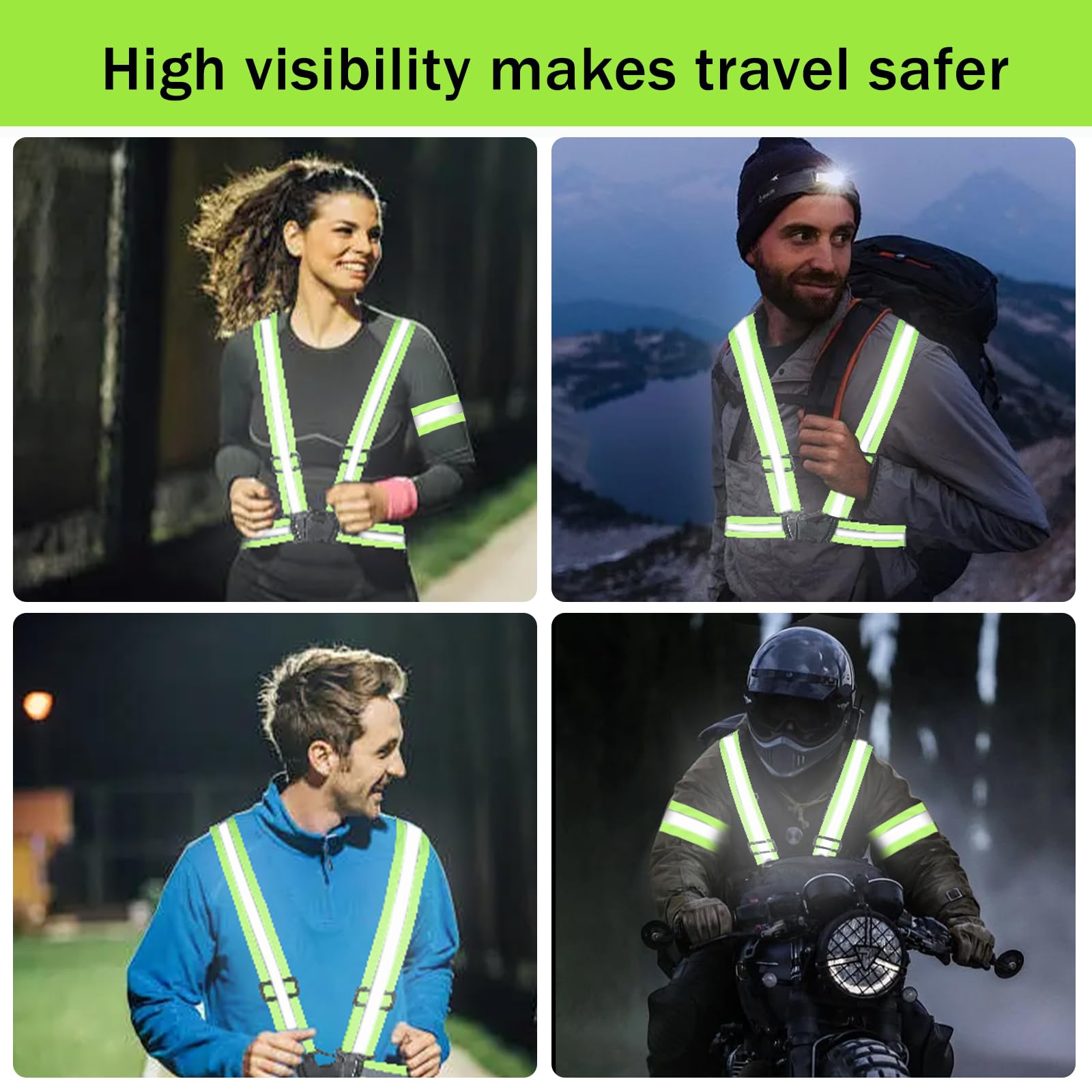 Chaleco seguridad reflectante para bicicleta,Chaleco fluorescente ajustable con 2 brazaletes reflectantes,ligero y de alta visibilidad,Chaleco reflectante para correr,ciclismo y senderismo(Verde)