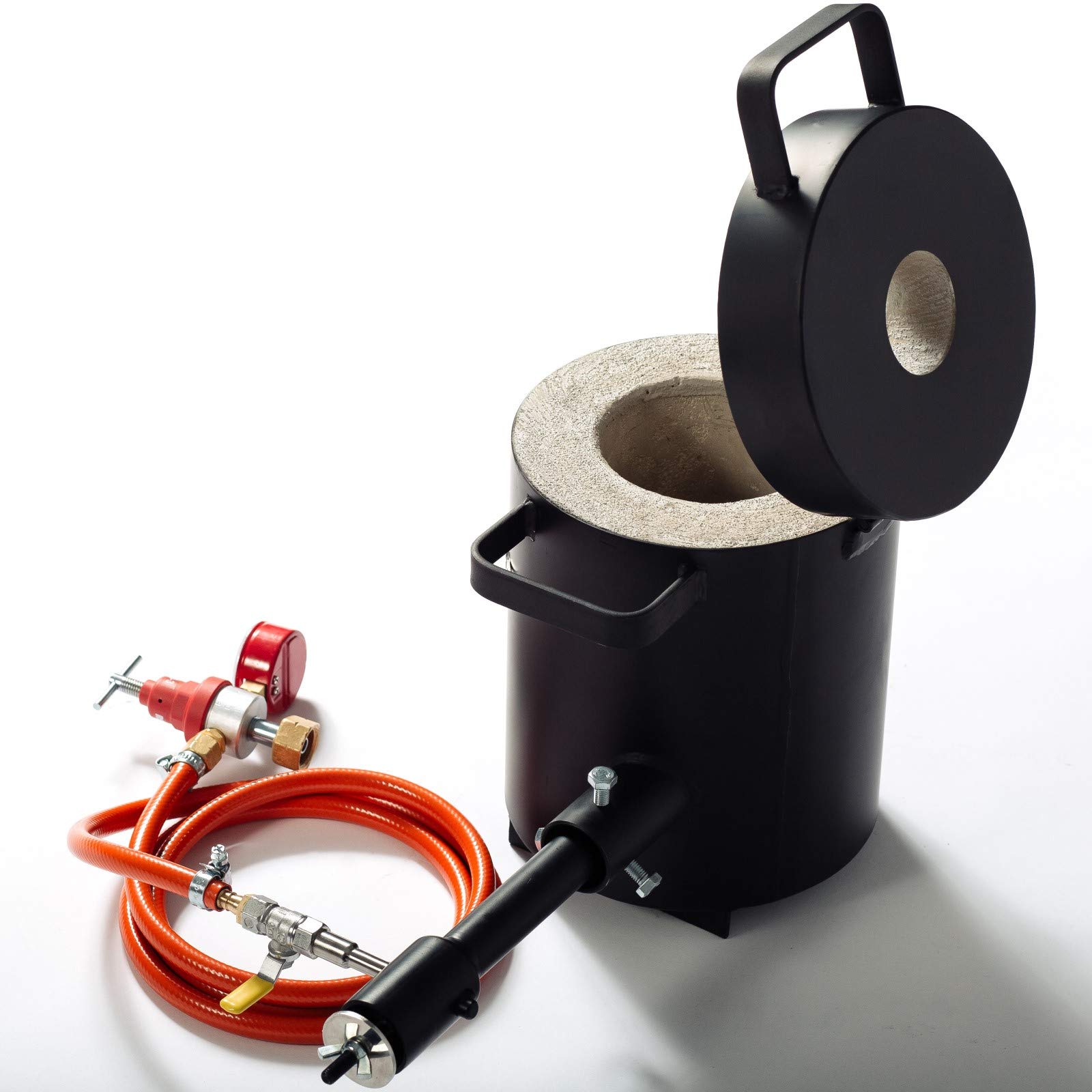 DEVIL-FORGE 2KG FOUR DE FUSION DES MÉTAUX AU PROPANE modèle FB1S avec 1 brûleur DFP (80 000 BTU) pour fondre Des Métaux Forgerons 1450°C Bronze Cuivre Laiton Argent etc, Efficace et Économique PREMIUM