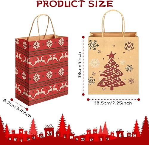 Miniatura 2 de 24 bolsas de regalo de Navidad a granel con asa, bolsas de papel kraft de Navidad, bolsas de regalos de Navidad para regalos de fiesta de Navidad,