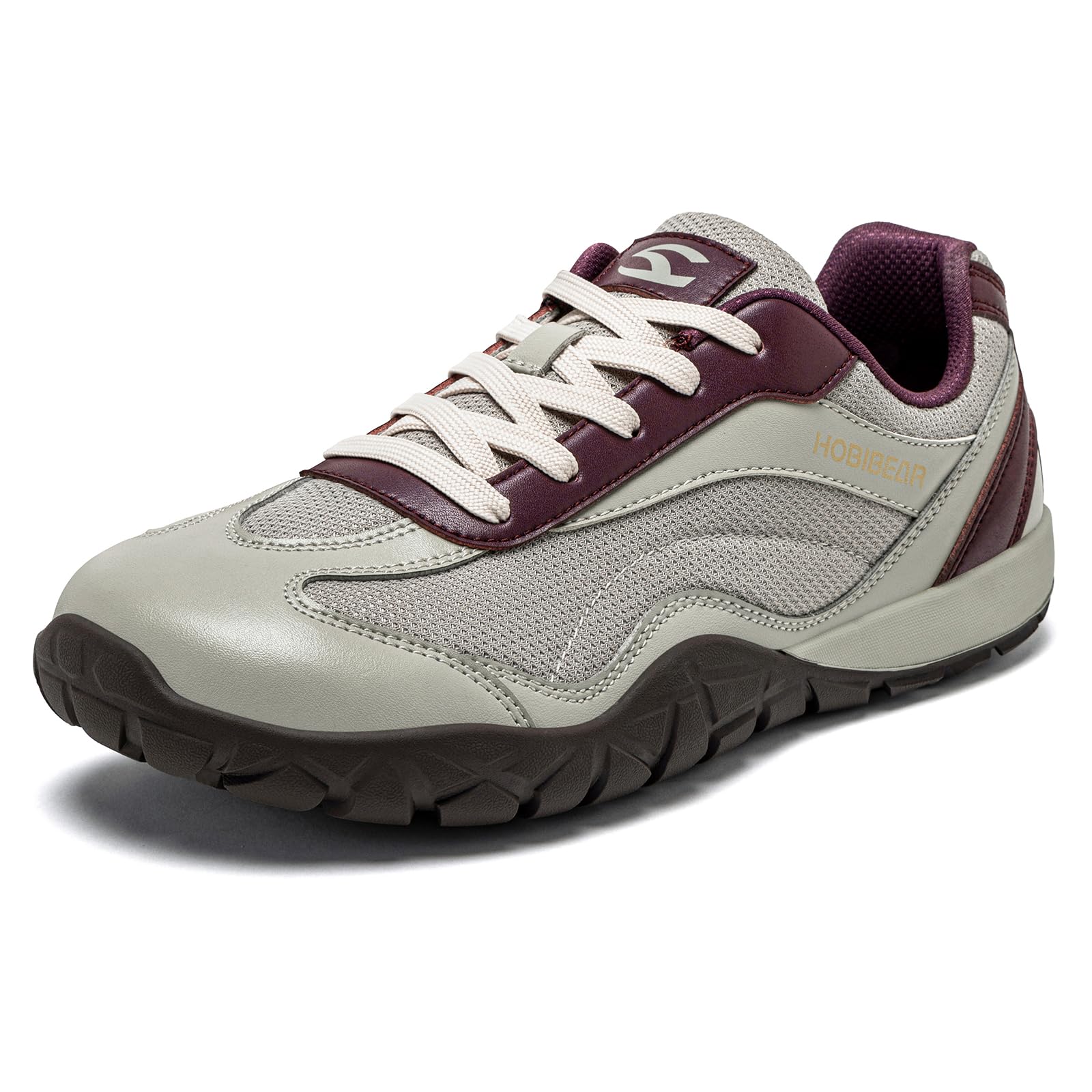 HOBIBEAR Zapatos deportivos para mujer y hombre, zapatos de punta ancha, unisex, informales, antideslizantes, zapatos deportivos, gris/rojo, 38.5 EU