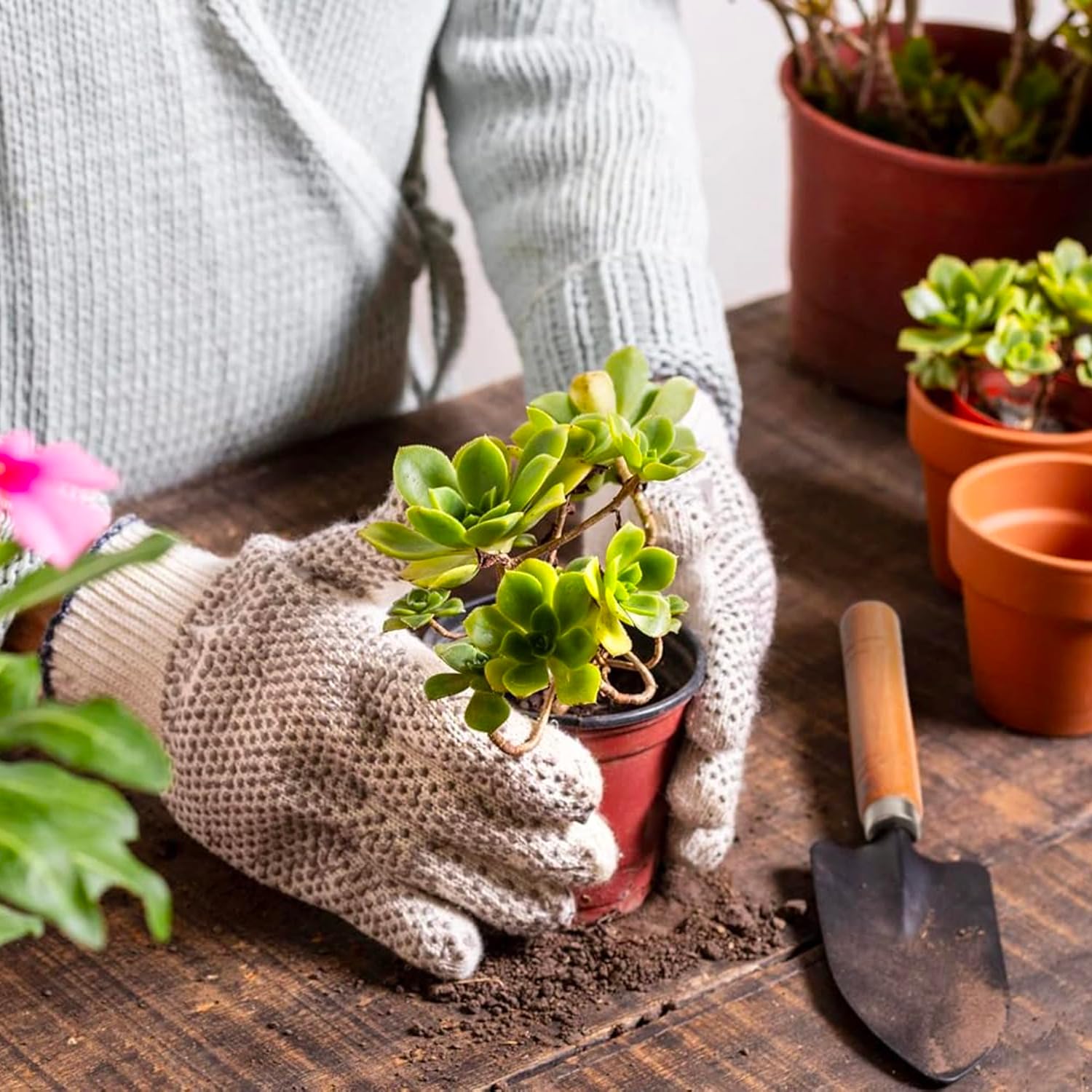 Avilia Set da Giardinaggio Ergonomico con Cesto in Vimini - Kit Completo di Attrezzi per Donna e Uomo, Accessori e Utensili Giardinaggio 35x22x29cm, Idea Regalo Perfetta