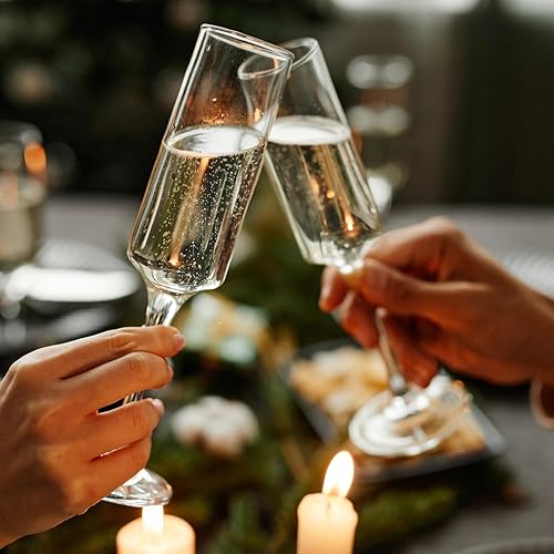 Miniatura 6 de PARACITY Copas de champán, juego de 2 copas de champán de cristal, elegantes copas de champán de 6 onzas, regalo para cumpleaños, bodas, Navidad,