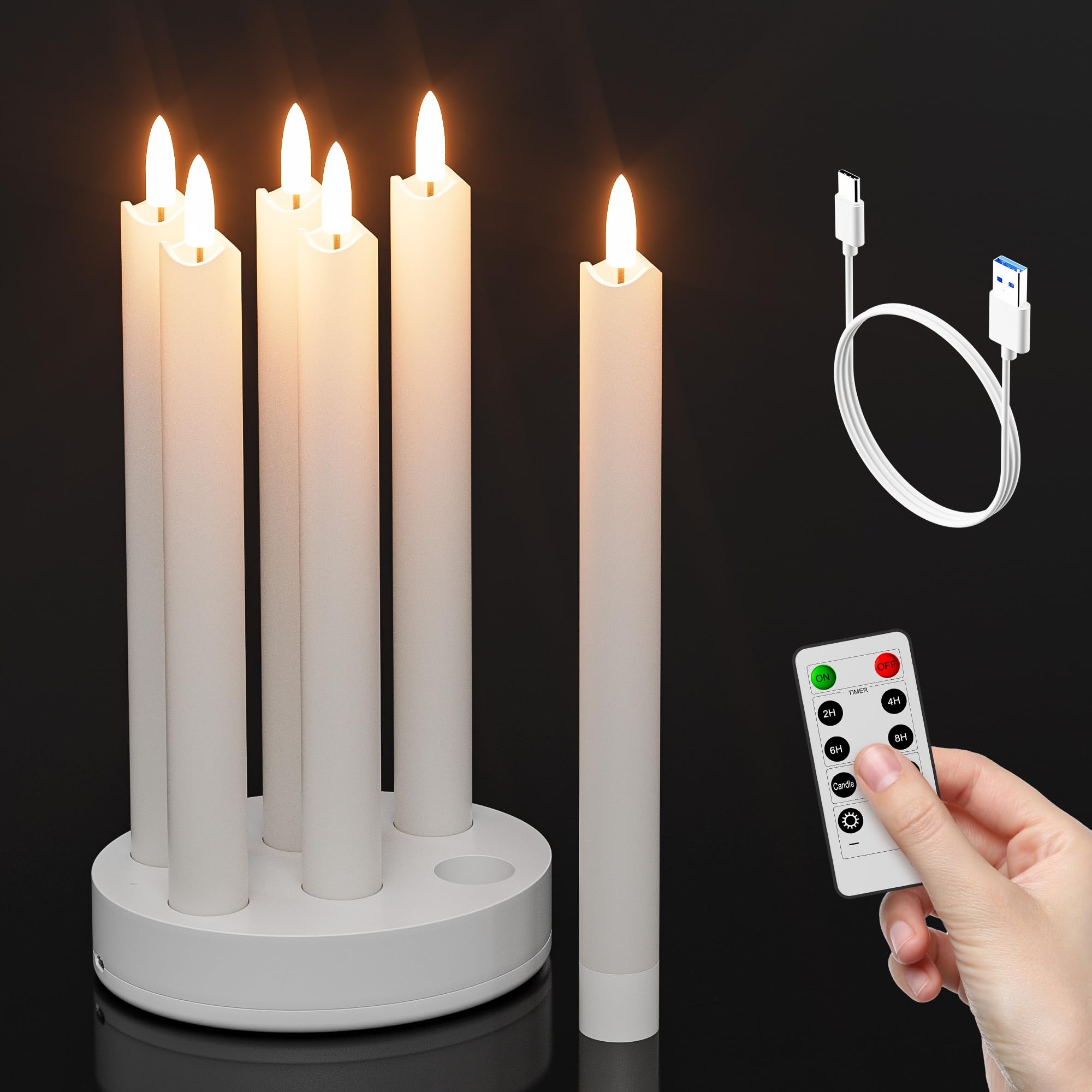 POQCCT Rechargeable Flameless Taper Candles