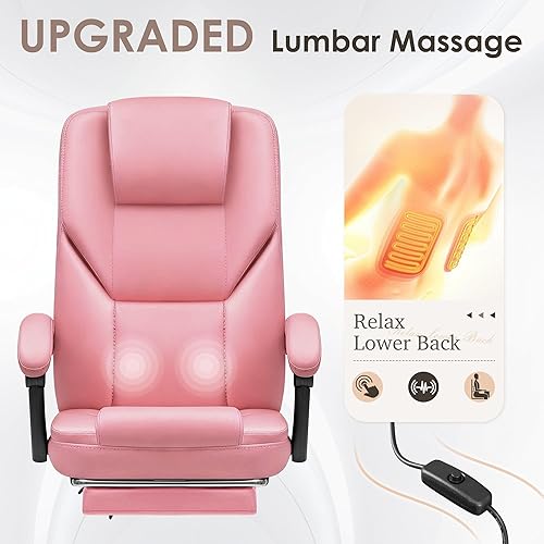 Miniatura 6 de Shahoo Silla de oficina ejecutiva con masaje, asientos ergonómicos reclinables de cuero con respaldo alto con reposapiés y soporte lumbar, grande y