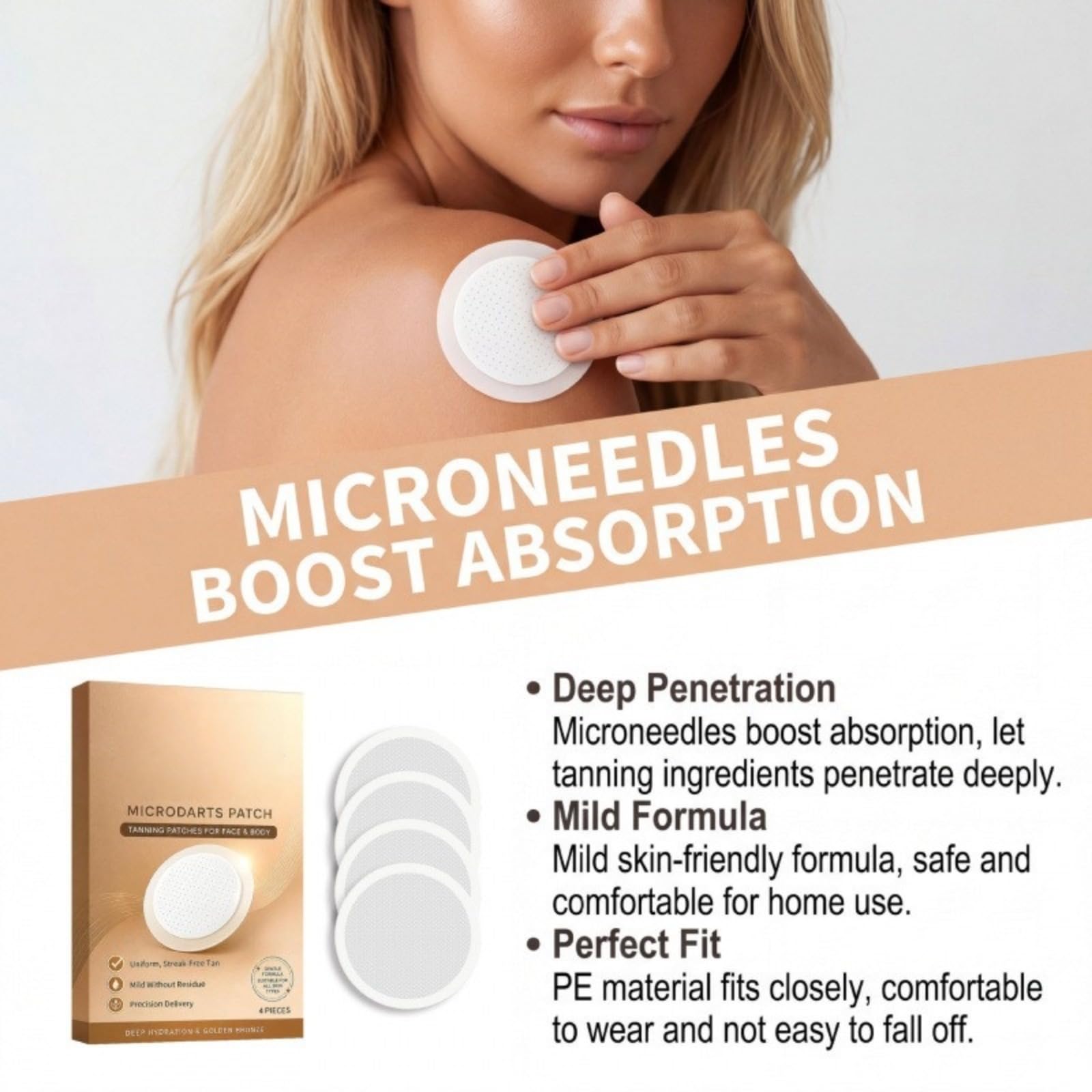 Samopalacz Microneedles, naklejki do opalania bez słońca, aby uzyskać ciemną i równą skórę, wygodna w użyciu w domu do pielęgnacji skóry