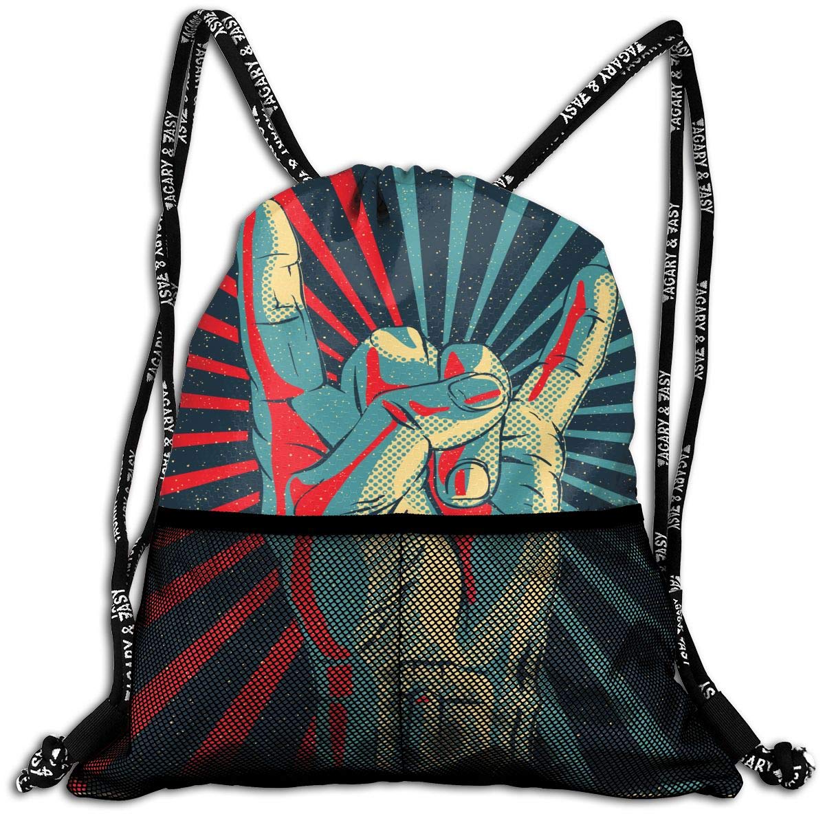 Rock N Roll Drawstring Bag Traveling Swiming String Bag Large Capacity Beam Backpack, Home Travel Storage Use Gift For Men & Women, Girls Boys