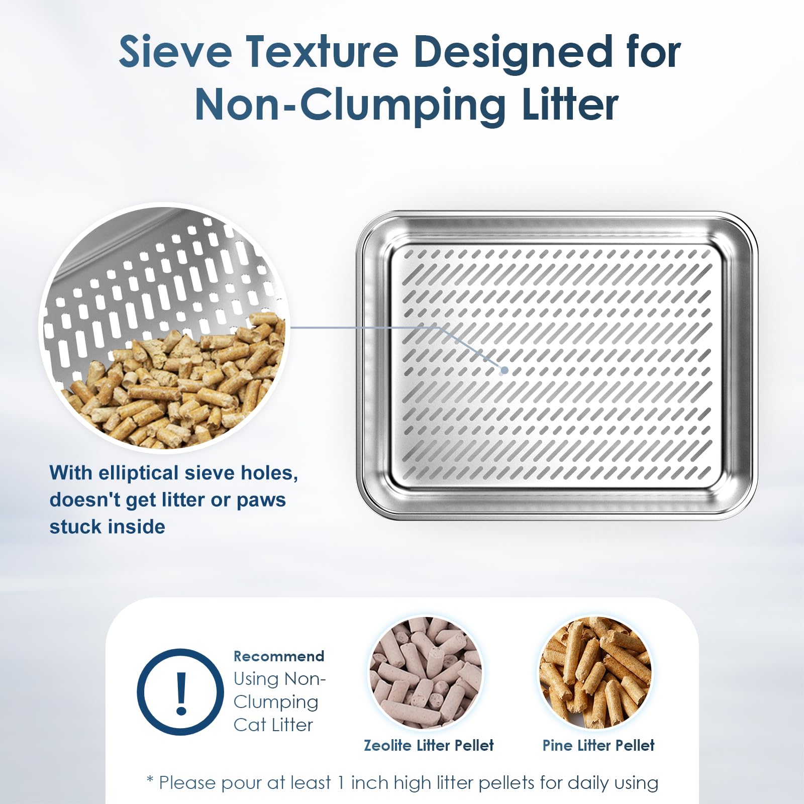Stainless Steel Litter Box with Lid, Sifting Litter Box for Pine Pellets, 17.3”&times;13.4”&times;10.5” Enclosed Metal Litter Boxes for Small Cats & Kittens, High Sided Anti-Leakage, Easy Cleaning, Less Tracking - image 3