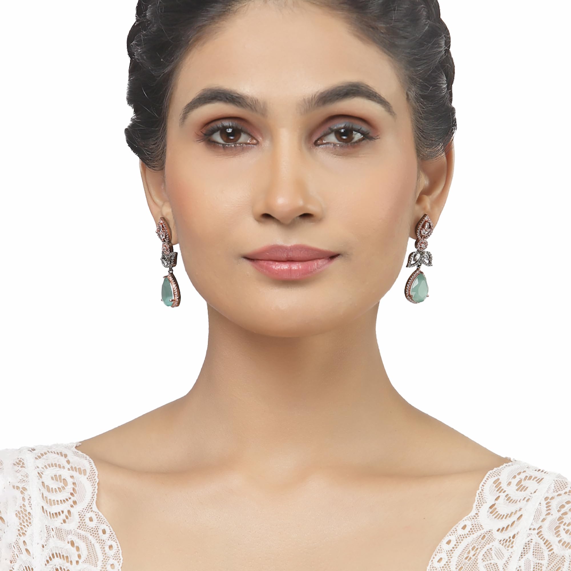 Rhodium-Plated American Diamond Drop Earrings