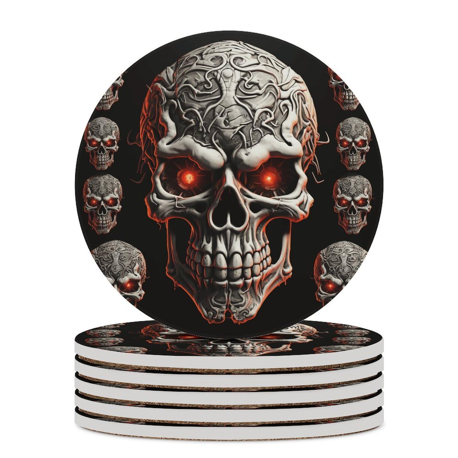 Evil Skull Coaster with Cork Base Drink Coasters for Coffee Table Decor Modern Cup Coasters with Non-Slip & Heat-Resistant Cute Ceramic Table Coaster for Home Dining