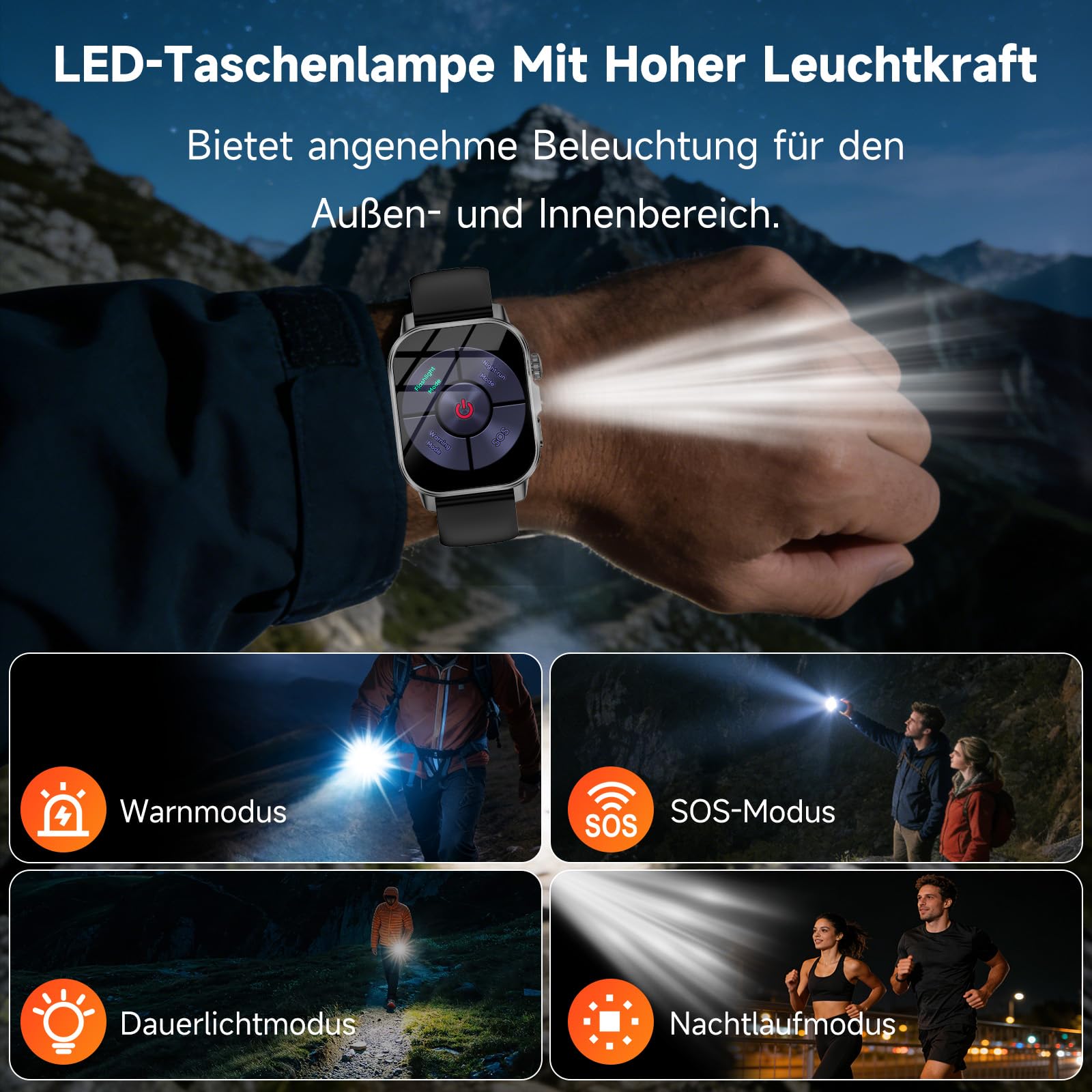 2026 Smartwatch Damen Herren EKG/Blutdruck/Harnsäure/BMI/HRV/LED-Licht,2,0"Gesundheitsuhr mit 24H Blutdruckmessung SpO2 Pulsuhr Körpertemperatur Schlaf-Monitor,SOS-Notruf Fitnessuhr für iOS Android