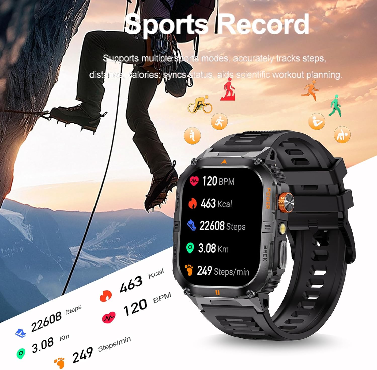 GPS Outdoor Smartwatch for Men Military Sports Watch Bluetooth Calling IP68 Waterproof Heart Rate Blood Pressure Monitor Sleep Tracking Fitness Activity Tracker with Step/Calorie/Distance Tracking