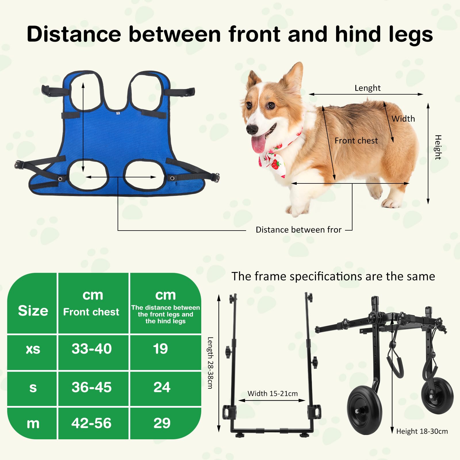 Fauteuil roulant réglable pour petits animaux de compagnie - Support de la jambe arrière pliable avec roues - Taille M - Aide à la mobilité pour pattes arrière paralysées (S)