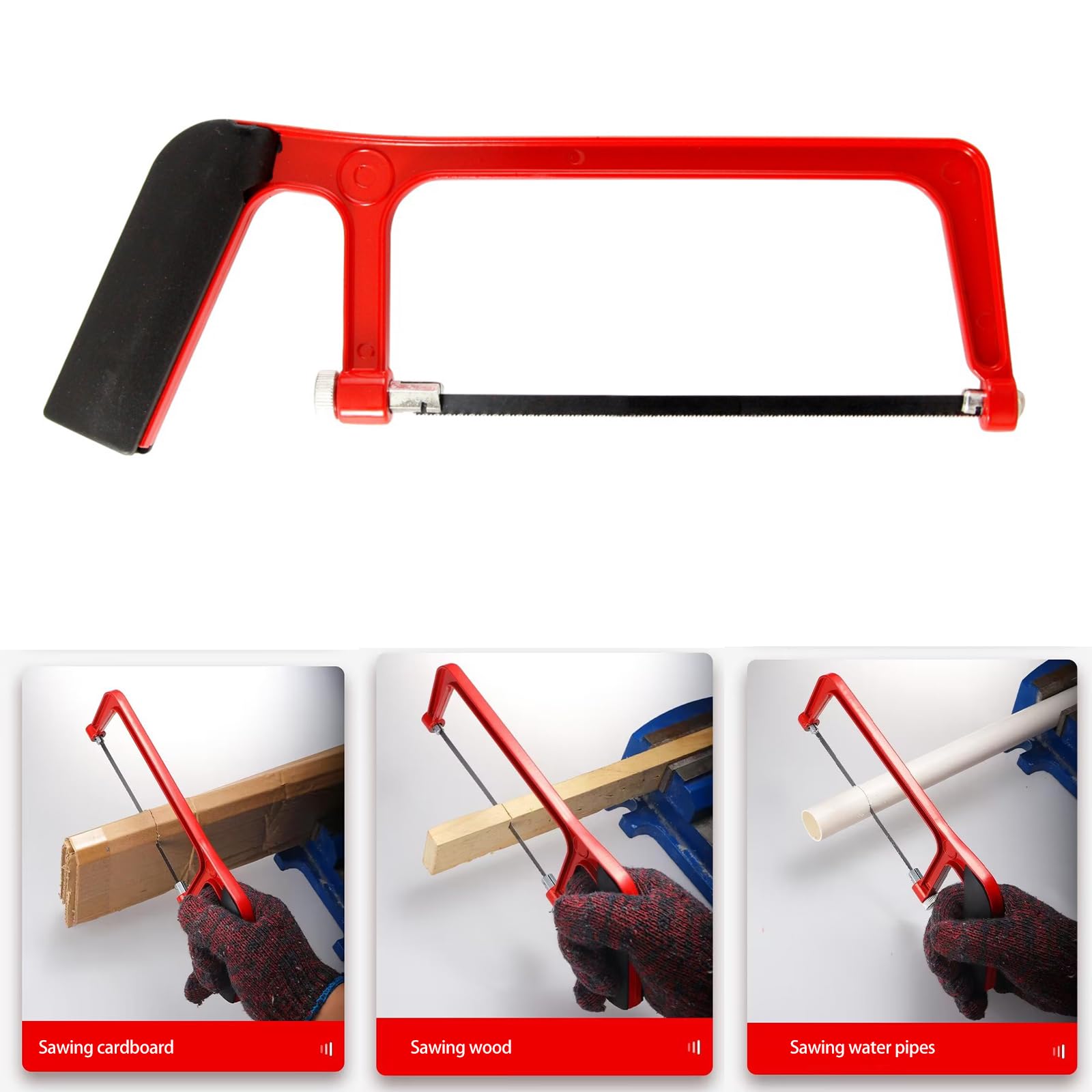 Sierra de Arco Mini Con 10 Hojas de Acero - Para Cortar Metal, Plástico, Tubería de PVC - Sierra de Mano Junior Pequeña