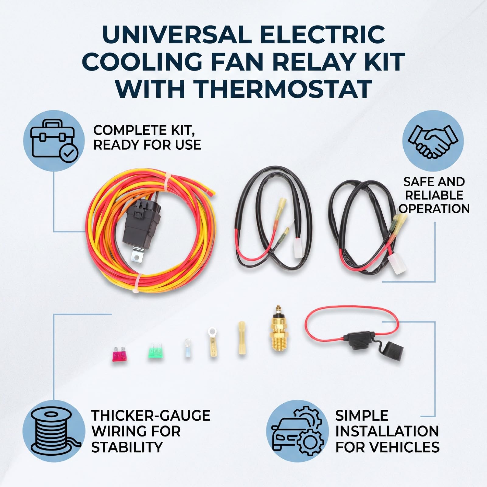 Ausla Kit de Cableado para Ventilador Eléctrico, relé Universal para Ventilador de Refrigeración del Radiador con Interruptor de Control por Termostato para el de Refrigeración