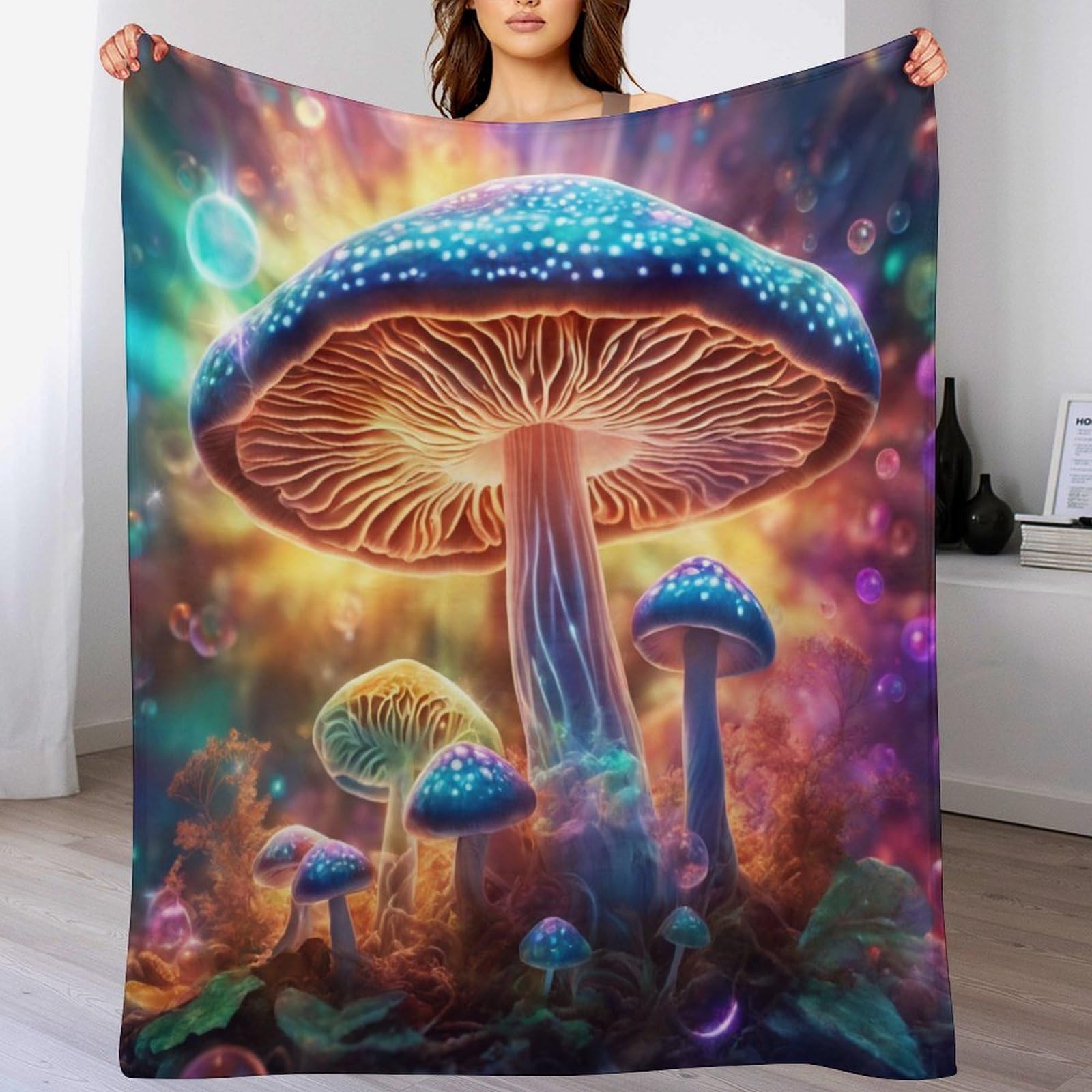Couverture de Luxe à Chaud en Plaid Polaire Flannel au Motif Champignon Design Raffiné