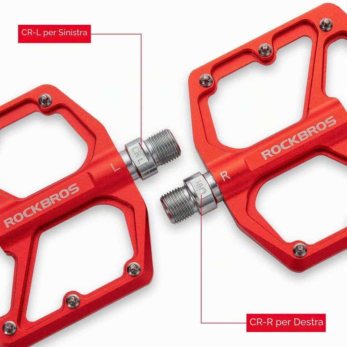 ROCKBROS Pedali per Bicicletta MTB in Alluminio Pedali Bici Ciclismo 9/16 pollici Universali Superficie Larga CNC Taglio Ultra-leggero Anodizzazione Antiscivolo