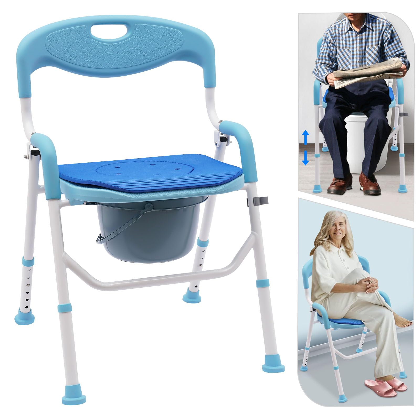 Silla de ducha plegable para personas mayores, asiento de ducha plegable con altura ajustable, silla de inodoro estable con reposabrazos, silla de ducha portátil para mayor comodidad y seguridad