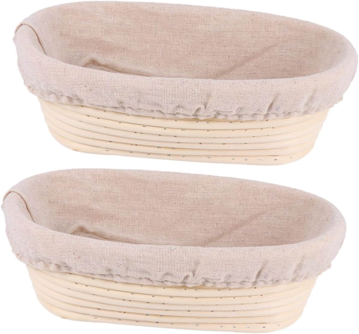2 Sets Oval Banneton Bread Proofing Baskets with Removable Fabric Liners Natural Rattan Dough Rising Containers for Sourdough Baking Home and Professional Use