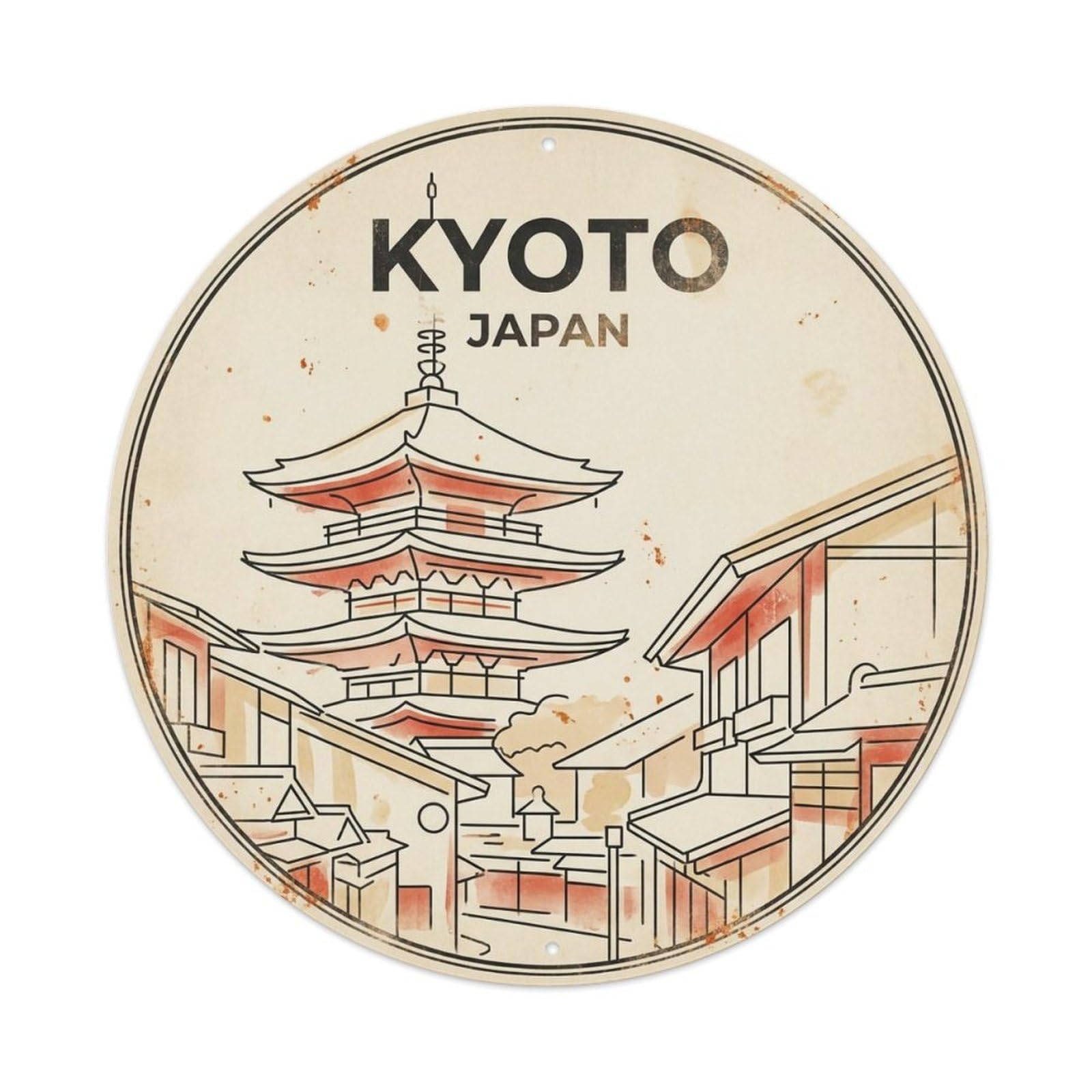 Vintage Travel Kyoto Japan Nostalgia Vintage Metal Tin Sign Plaque Wall Decor for Cafe, Club Bar, Office, Garden Metal Poster 8x8Inch