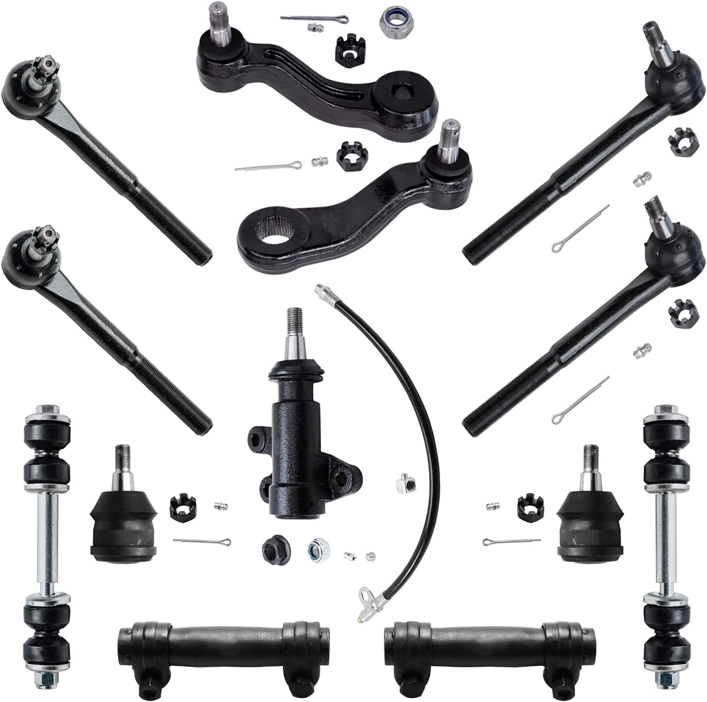 Detroit Axle - Front 13pc Suspension Kit for Chevrolet GMC C1500 C2500 Suburban C3500 Tahoe Yukon, Sway Bars Lower Ball Joints Tie Rod Ends Pitman Idler Arm Sleeves Bracket Replacement
