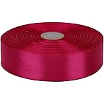 Baocuan Satin Ribbon 50 Yards Solid Fabric Ribbons Roll for Wedding Invitations, Bridal Bouquets, Sewing, Party Decorations, Gift Wrapping and More (Rose red, 1 inch)
