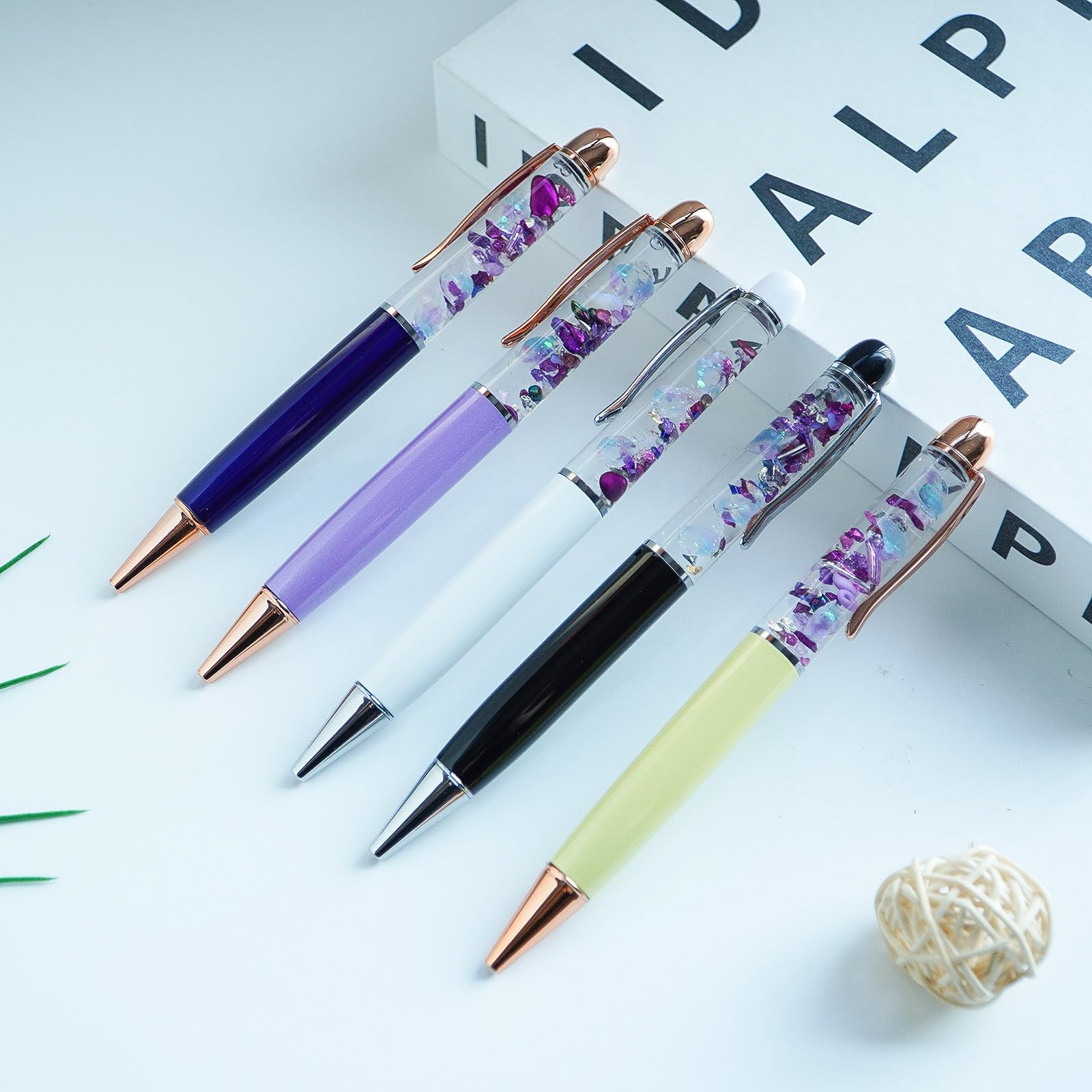 Sikyby Sea Shell Glow In The Dark Cute 3D Floater Liquid Writing Journaling Office Pen Unique Gifts Set of 5 Pens - Image 2