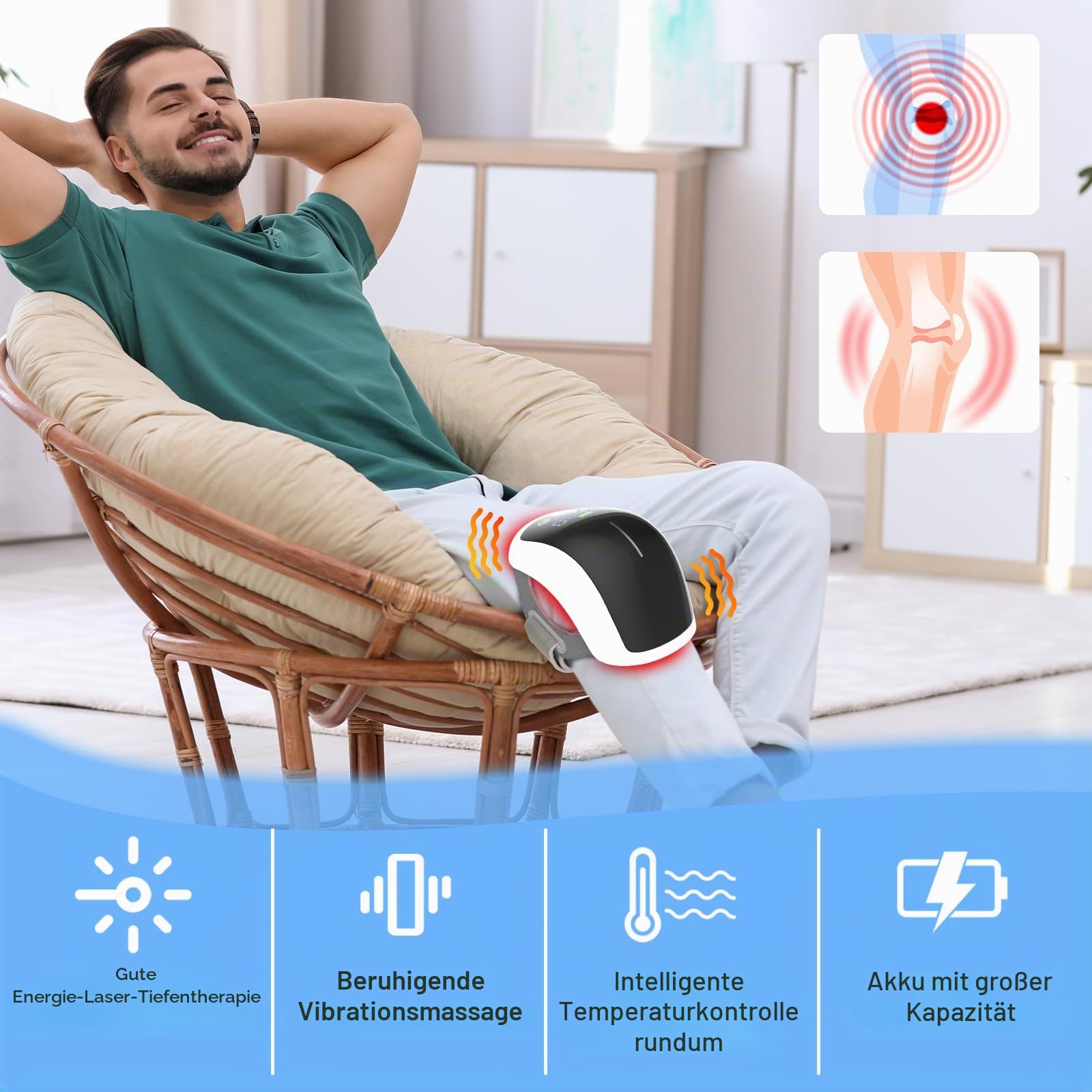 iKeener Knie Massagegerät Arthrose Schnurloses mit Wärme&Vibration,FDA Zugelassen Kalte Infrarot Lasertherapie Knieorthese,für Knieschmerzen Schwellungen Steifer,Bänder Muskelverletzungen (Weiß)