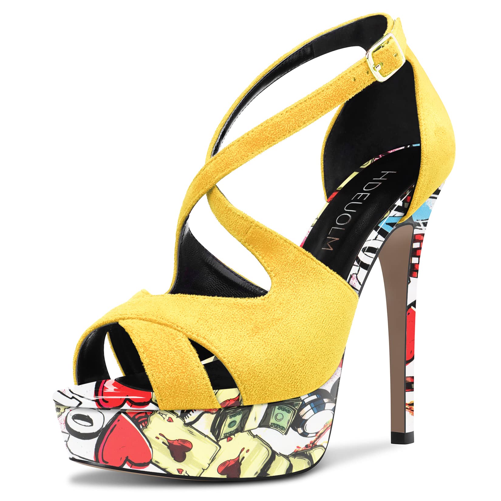 HDEUOLM Women Stiletto High Platform Heel Peep Open Toe Sandals Ankle Strap Wedding Dress 4.7 Inches Heels