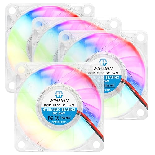 WINSINN Ventilador RGB de 2.362 in de 24 V, ventiladores LED coloridos micro de 24 voltios 6010 rodamiento hidráulico, enfriamiento sin escobillas