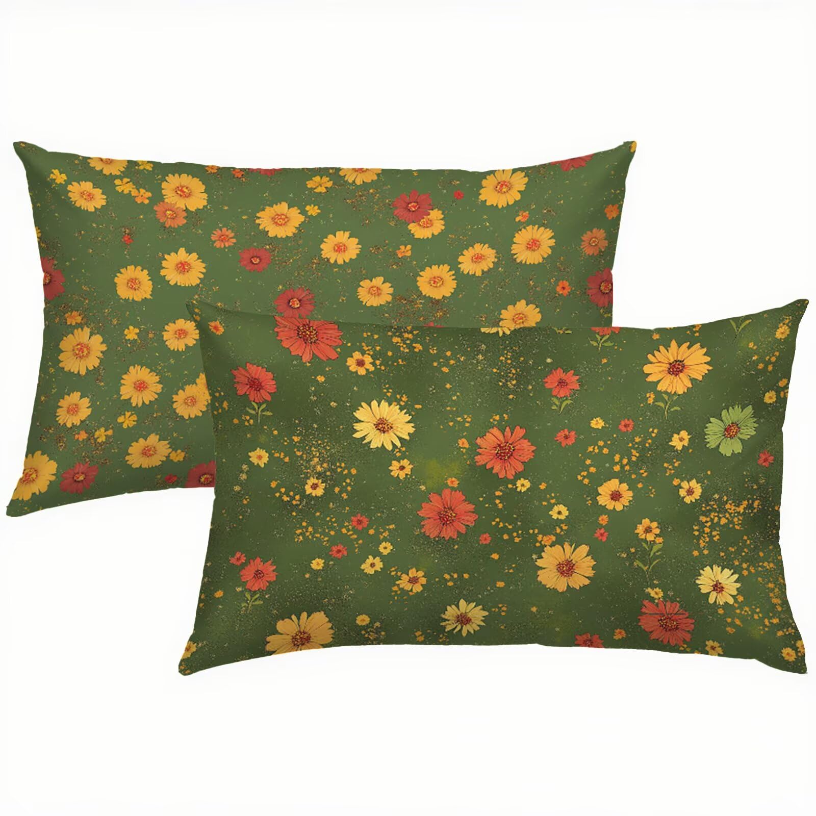 Taie oreiller 50x70 vert olive en lin imperméable pour coussin de jardin et canapé salon