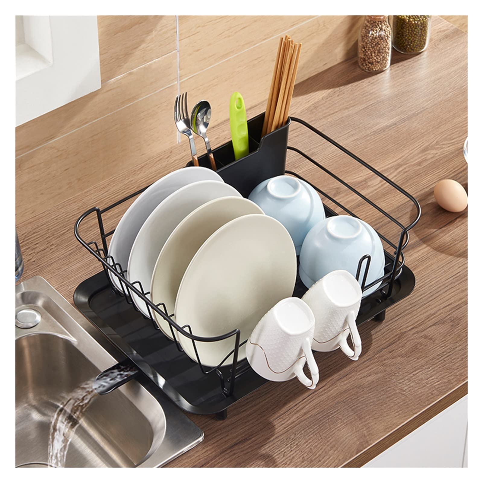 Escurridor de platos, escurridor de platos de aleación de aluminio con soporte para utensilios, bandeja escurridora extraíble para encimera de cocina, organizador de platos, estante de almacenamiento