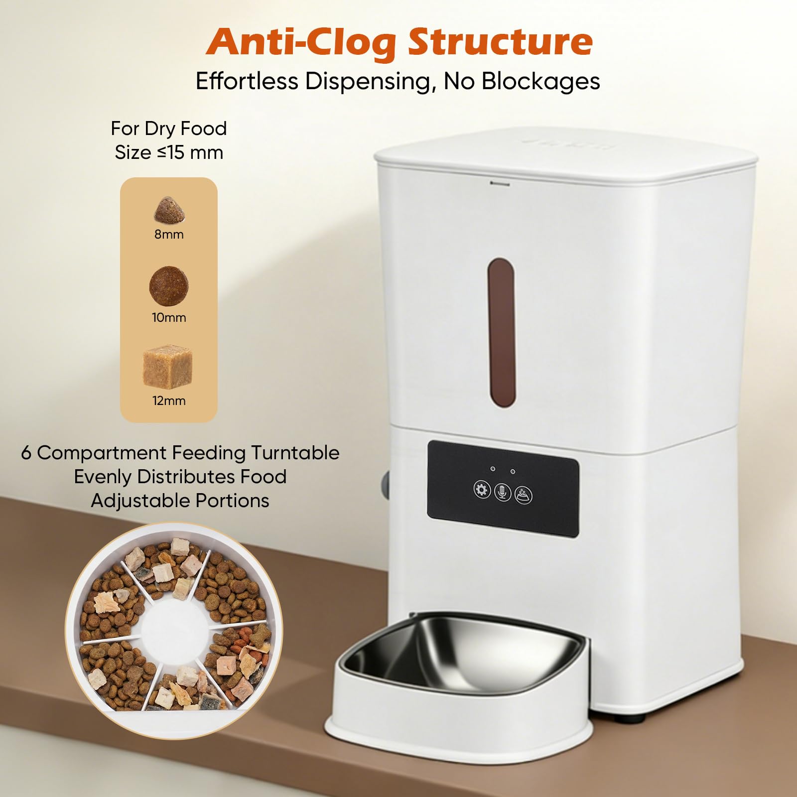 Distributeur Automatique de croquettes 8L Intelligent, Wi-FI & app, 1-10 Repas/Jour, portions 20g, minuterie, Chats & Chiens, capacité 5kg, étanche, Anti-Blocage, Voix personnalisée
