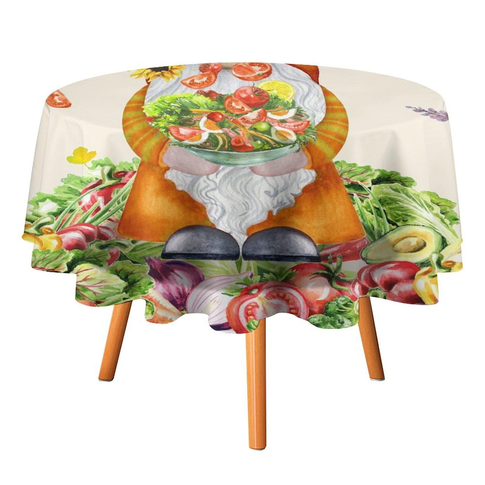 SMAZDFXX Abstract Colorful Vegetables Gnome Tablecloth for Round Tables,Watercolor Vegetables Fall Harvest Farmhouse Fruit Polyester Tablecloths Decor for Kitchen Decoration 36"