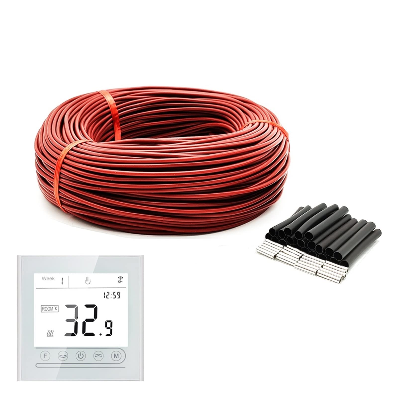 100m Kabel grzewczy na podczerwień 12K 33ohm/m silikonowy kabel grzewczy z włókna węglowego do ciepłej podłogi z termostatem Joyous regulator temperatury (kolor: 100 m an