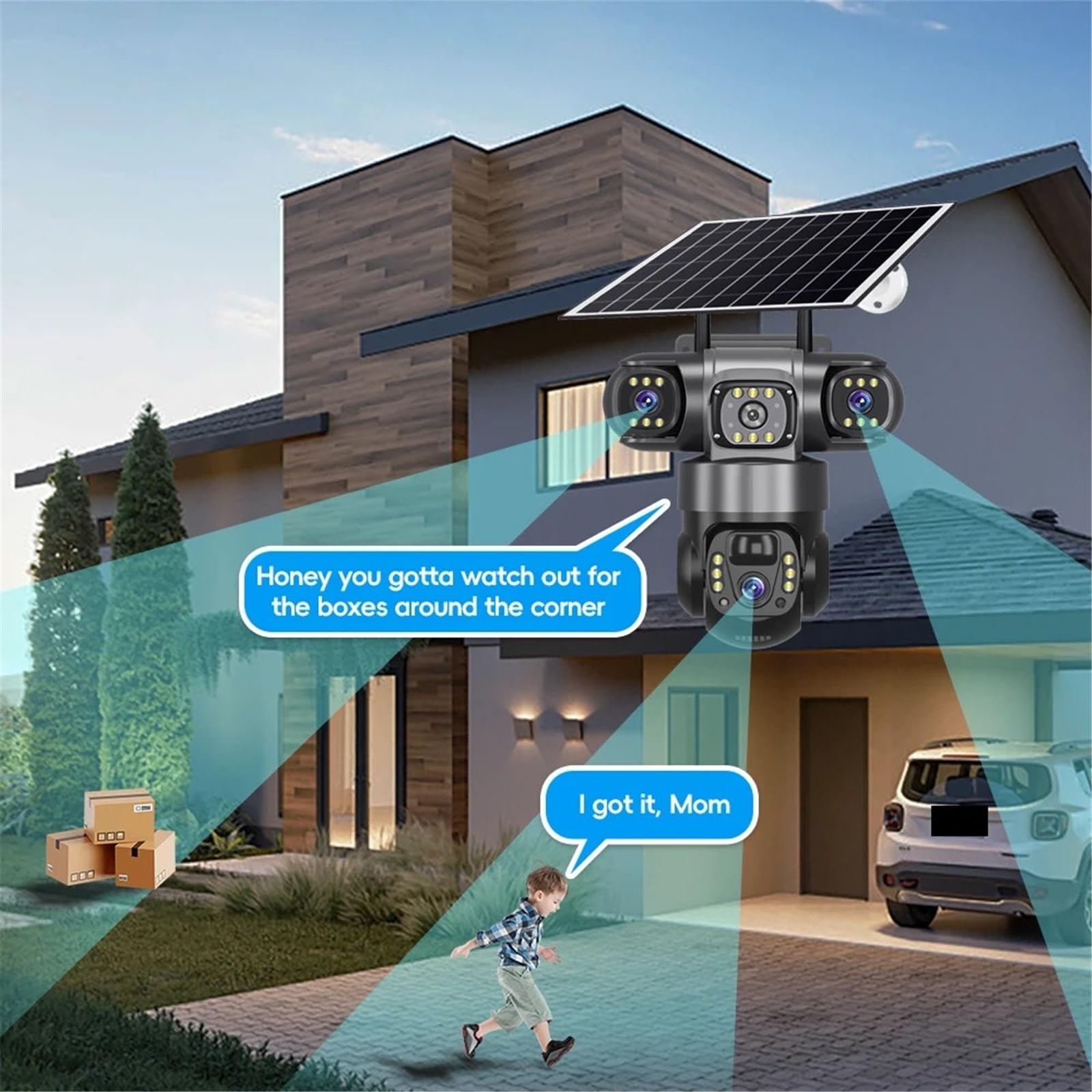 Kamera solarna 4G 12 MP 6K z 3 obiektywami, zewnętrzna, wodoodporna, z noktowizorem, dwukierunkowa kamera z interkomem, śledzenie mobilne IP(2MP 5X Cam 32G)