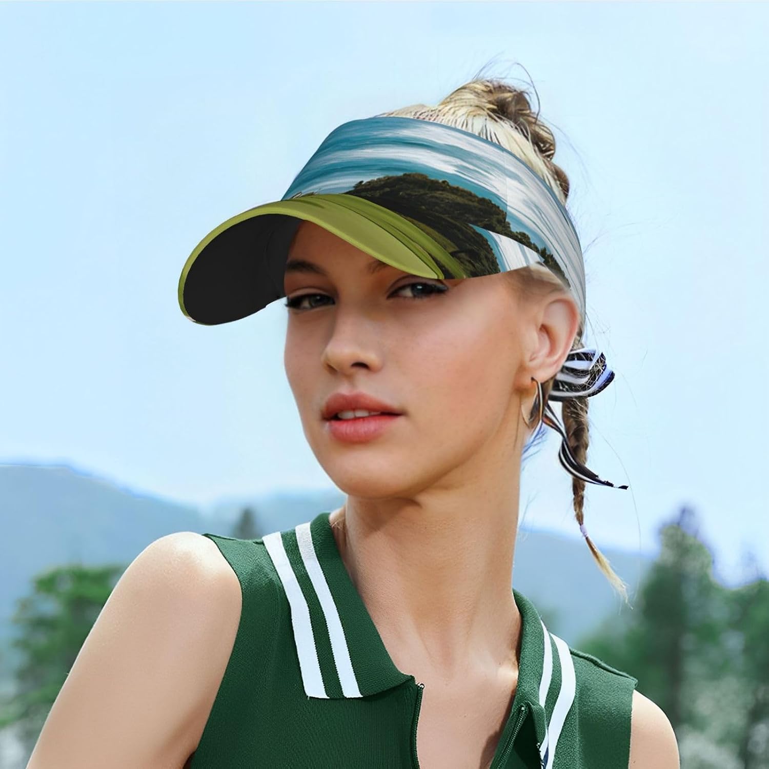 (Beach Golf Course) Adult Sun Visor Hat Adjustable Open Top Sports Cap Breathable for Men Women Beach Vacation Essentials Black