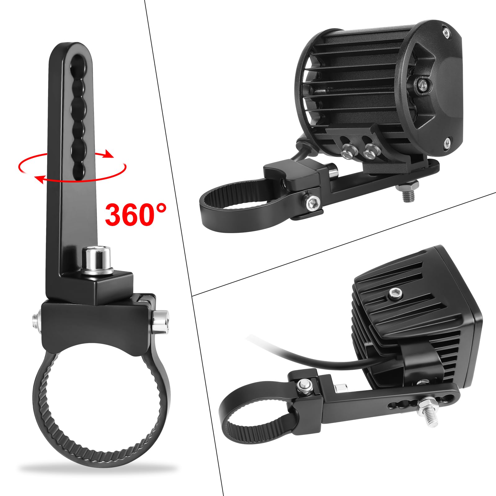 2 Supports Réglables Universels Pour Feux Additionnels Moto/ATV - Montage Sur Tube 22 à 32mm - Alliage Aluminium