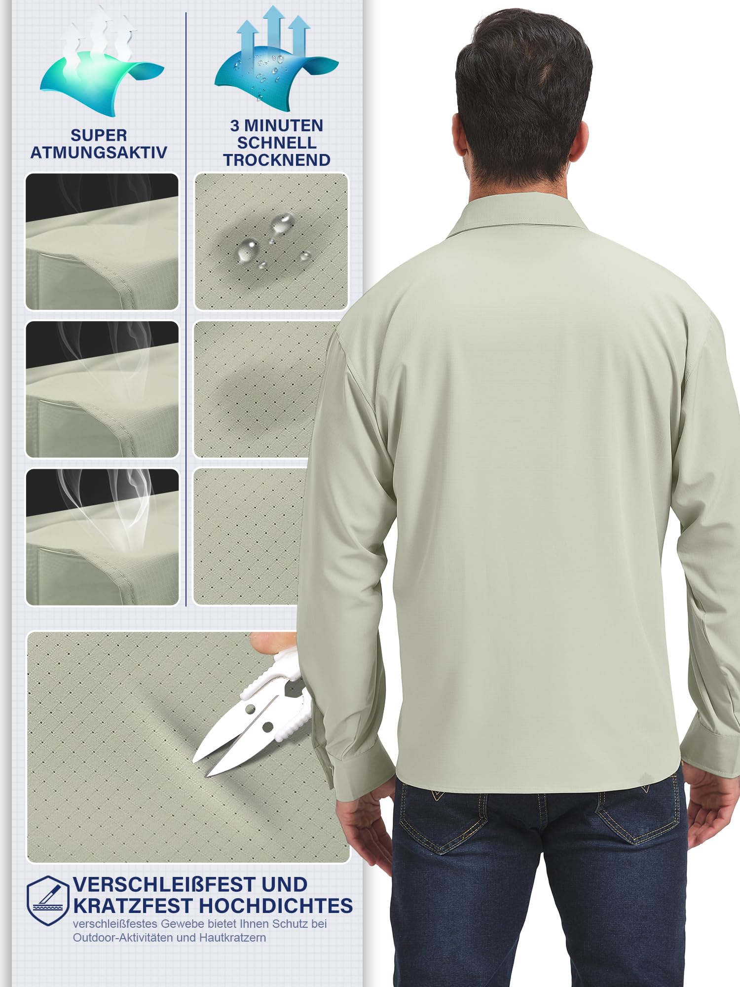 Camisa de hombre de manga larga Safari con protección UV UPF 50+, transpirable, de secado rápido, para senderismo, pesca, trekkin
